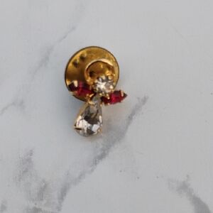 Elegant January Birthstone Gold and Red Angel Brooch